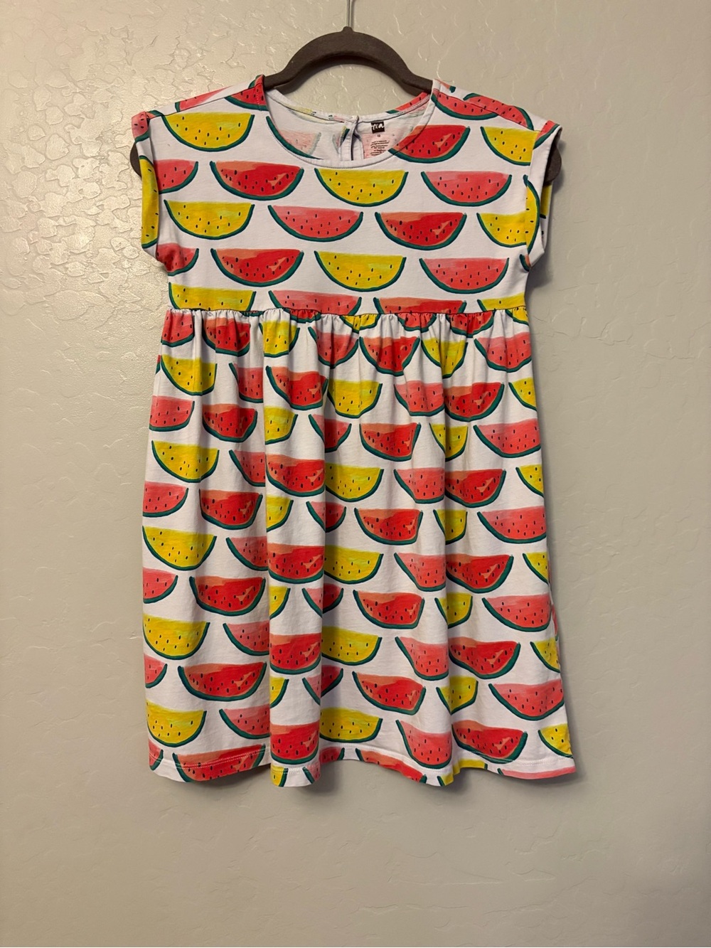 Tea Collection short sleeve empire dress in painted watermelons print size 12